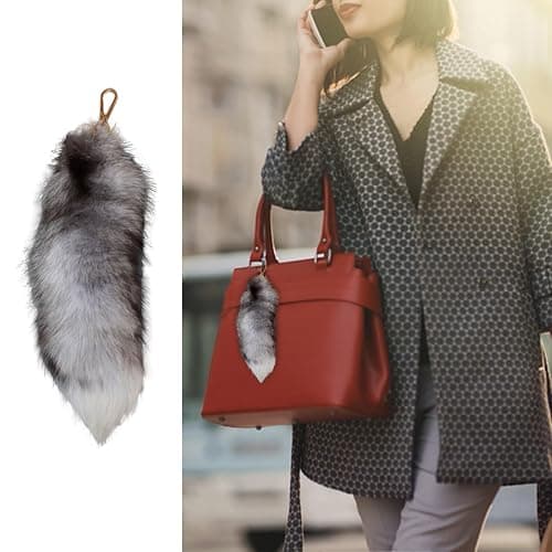 Faux Fur Tail Keychain Fluffy Therian Cosplay Accessory Long Soft Realistic Animal Tail Charm for Costume Party thumbnail 3