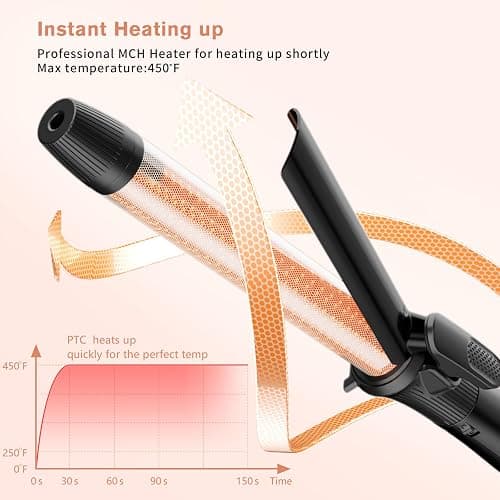 1 Inch Curling Iron with Clipped Tourmaline Ceramic Barrel Professional 1.25 Inch Hair Curler up to 450°F Dual Voltage for Traveling 60 Mins Auto Off Suit for Different (Black, 1 inch) thumbnail 2
