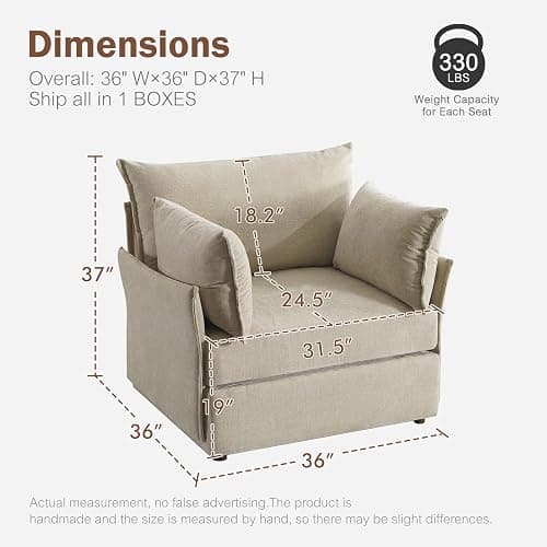 ABCASA Oversized Accent Chair, Upholstered Modern Sofa Chair with Removable Backrest & Detachable Cover, 24.5" Deep Seat Large Reading Armchair for Living Room Bedroom Office - Chenille Beige Set of 2 thumbnail 3