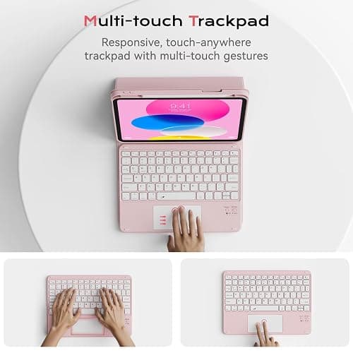 aoub Compatible for iPad A16 Case with Keyboard 11th /10th Generation 2025/2022, Multi-Touch Trackpad, 7 Color Backlit, Detachable Bluetooth Keyboard for iPad 11th/10th Gen 11 inch/ 10.9 inch, Pink thumbnail 4