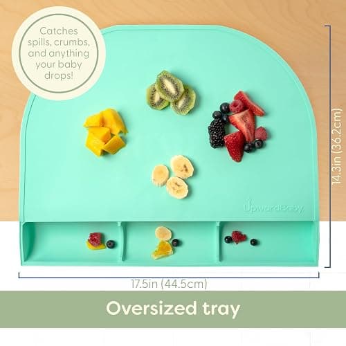 UpwardBaby Rectangular Silicone Toddler Placemat - Food-Catching Suction Table Mat, BPA-Free Baby-Led Weaning Supply, Easy-Clean Washable Mat, Gray thumbnail 3