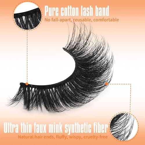 Kiromiro Mink Lashes False Eyelashes 18mm 3D Volume Cat Eye Lashes Faux Mink Eyelash Wispy Fake Eyelashes Thick Strips Lash Pack, 7 Pairs thumbnail 2
