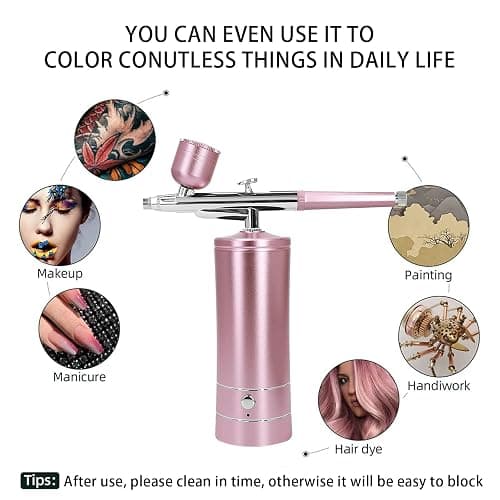 Airbrush Kit Air Brush Kit With Air Compressor Nail Charms Wireless Air Brush for Barber, Nail Art,Makeup, Model Painting (Pink) thumbnail 2