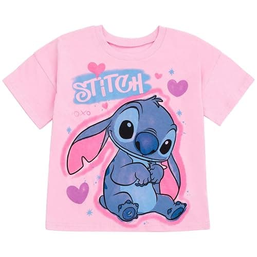 Disney Junior Floral T-Shirt and French Terry Shorts Outfit Set Newborn to Big Kid Sizes (6-9 Months - 14-16) - 7-8 - Stitch Spray Paint thumbnail 3