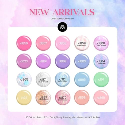 Beetles Gel Nail Polish Set,24Pcs Pink Purple Pearl Blue Shimmer Chameleon Green Colors Gel Polish Kit, 3Pcs Base Top Coat Double-ended Brush Soak off UV Nail Polish Christmas Gifts for Women thumbnail 3