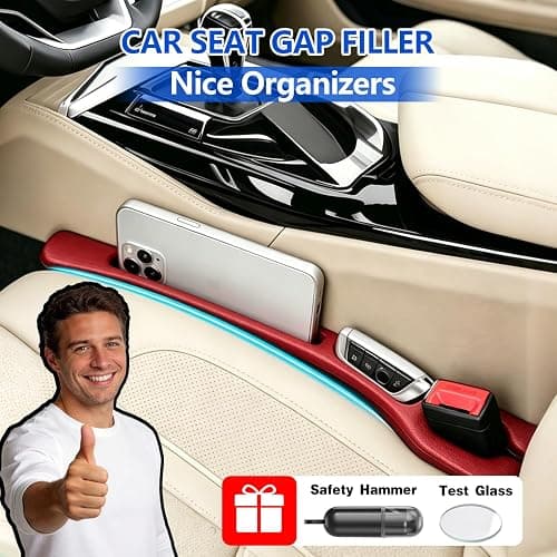 CGhardbay Car Seat Gap Filler Organizer 2Pcs,Car Accessories with Safety Hammer,2 in 1 No Drop Seat Guard with Storage Slot for Phone,Keys,Universal Interior Gap Filler for Cars SUV Truck,Beige thumbnail 2
