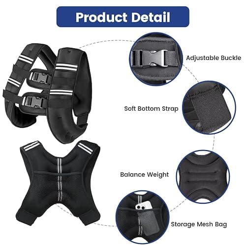 Zikopomi Weighted Vest Woman Man, 6lb/8lb/12lb/16lb/20lb/25lb/30lb Weight Vest with Reflective Stripes for Workout, Strength Training, Running, Fitness, Muscle Building, Weight Loss, Rucking Vest thumbnail 4