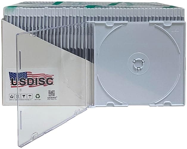 USDISC CD Jewel Cases Slimline 5.2mm, Single 1 Disc, White, Pack of 25 - Image 1