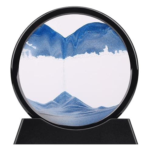 QLKUNLA Moving Sand Art Picture Liquid Motion 3D Deep Sea Sandscape in Motion Display Flowing Sand Frame Relaxing Desktop Home Office Work Decor Art Toys (7 inch, Blue) - Image 1