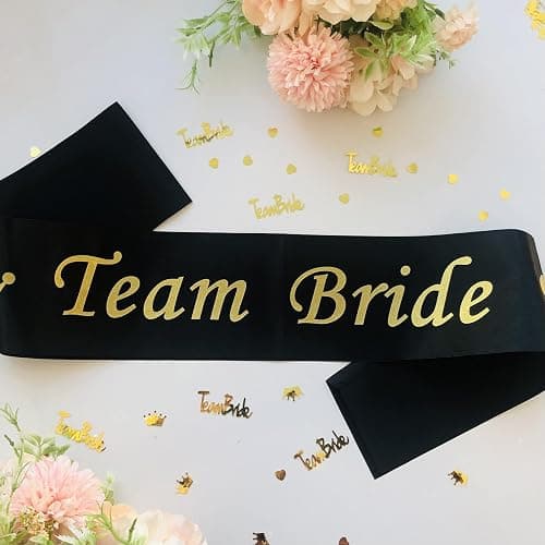 Hen Party Accessories Complete Set 47pcs - Black and Gold (10 Team Bride 1 Bride to Be Sash Straws Glasses Veil Tiara) Satin Sashes Bachelorette Parties Bridal Favours thumbnail 6
