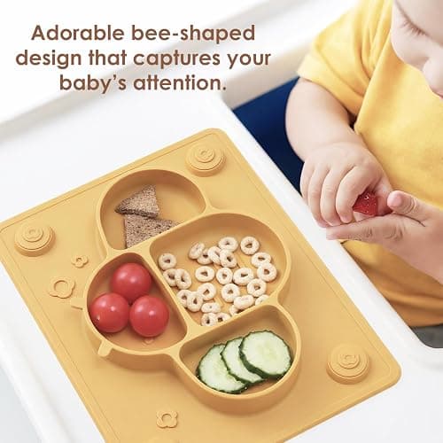 ROCCED Suction Plates for Baby Placemat Spoon Fork Set for Toddlers, Silicone Baby Plates with Suction Dishes for Kids Plate-Mustard thumbnail 4