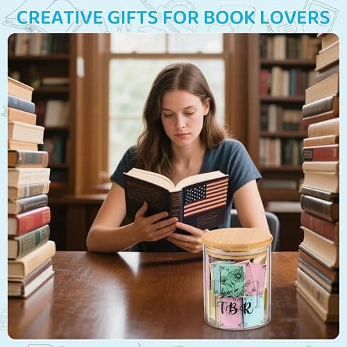 TBR Jar Gifts for Book Lovers Reading Accessories To Be Read List Jar with 100 Colorful Notes Bookish Bookworm Gift for Book lover (Style 1) thumbnail 7