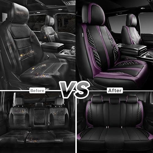 CAR PASS Nappa Leather Car Seat Covers Full Set Waterproof Protector Durable Cushioned,Universal Fit for Sedan SUV Pick-up Truck,Automotive, Anti-Slip and Backseat Luxury Premium(Black and Purple) thumbnail 5