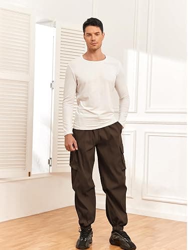 ZAFUL Flat Pocket Parachute Pants for Men Causal Baggy Cargo Pants Unisex Street Y2K Pants Drawstring Trouser - 1-deep Coffee - Medium thumbnail 2