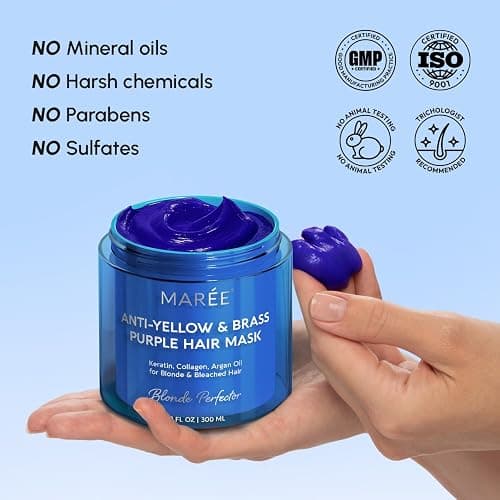 MAREE Anti Yellow Purple Hair Mask for Damaged Hair - Purple Deep Conditioner & Blonde Toner - Hydrating Deep Conditioning for Dry, Curly, Blonde, Orange, Brassy, Bleached - Mascarilla para el Cabello thumbnail 9