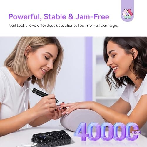 SAVILAND Professional Nail Drill 40000 RPM for Quick Gel Removal Salon Home | 4000 mAh Battery, Adjustable Speed, 10hrs Runtime, Low Vibration, Fast Heat Dissipation, Ceramic Metal Bits, At Home Manicure thumbnail 2