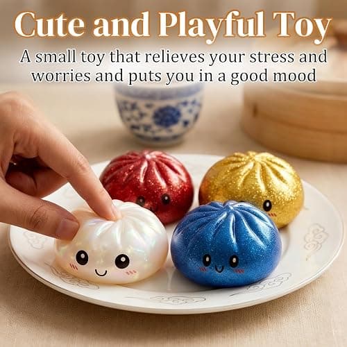 Glitter Dumpling, Glitter Dumpling Squishy with Box, 6 Color Options Dumplings Squishy Toy for Stress Relief (White) thumbnail 5