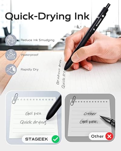 STAGEEK Black Gel Pens, 6Pcs Fine Point Smooth Writing Pens with 3 Extra Refills, Black Ink Pens for Journaling, Office, Note Taking, School Supplies, Nurse Aesthetic(Black Gray White) thumbnail 3