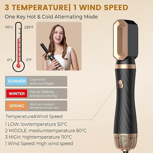 5 in 1 Hair Styler Airbrush 5 in 1 Airstyler Multi-Blow Dryer Brush Set with Curl, Straighten, Wavy, Smooth, Magic Styler for All Hair Types and Lengths - Black 02 thumbnail 8