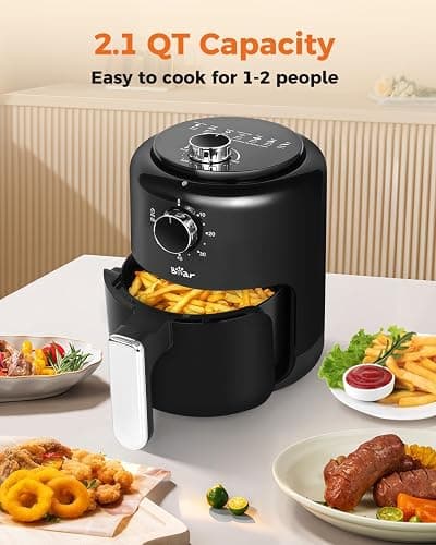Bear Small Air Fryer 2.1 QT, Mini Airfryer Adjustable Time&Temp Control, Compact Size Space Saving for 1-2 People Quick Healthy Meals Snack in Minutes with Nonstick Basket thumbnail 4