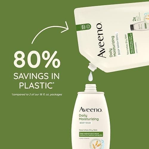 Aveeno Daily Moisturizing Body Wash for Sensitive Skin + Prebiotic Oat, Gently Cleanses, Nourishes & Feels Moisturizing Dry Skin, Light Fragrance, Refill Pouch, 36 fl. oz thumbnail 6
