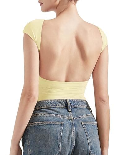 SUUKSESS Women Backless Sexy Going Out Tops Double Lined Open Back Y2k Basic Tee Shirts - Image 1