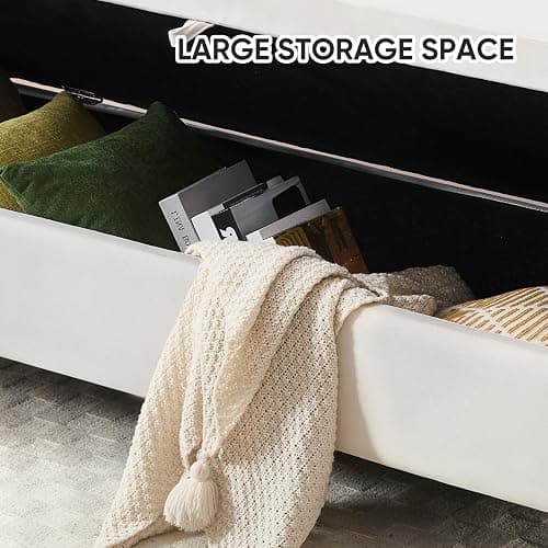 HOMYKA 65" Storage Ottoman Bench, Velvet Storage Bench for Bedroom, End of Bed Storage Bench with Tufted Upholstered and Gold Legs, Bedroom Benches with Arms for Living Room Window and Entryway Beige thumbnail 6