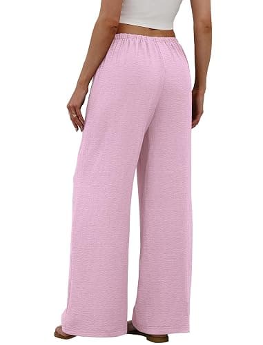 Sampeel Wide Leg Pants for Women Flowy Palazzo Drawstring Elastic Waist Trousers with Pockets Summer Beach Vacation Clothes thumbnail 5