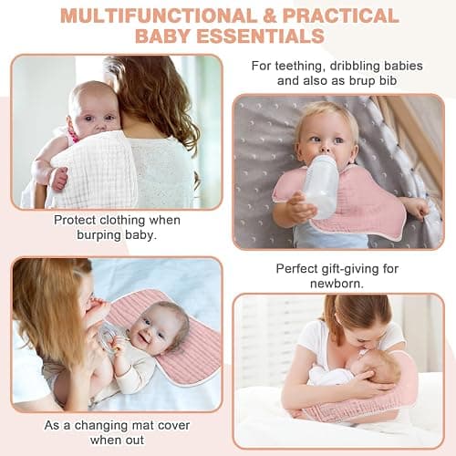 MUKIN Baby Muslin Burp Cloth Set of 6, Ultra Soft Absorbent Thick Cotton Burping Cloths for Unisex Newborn Babies, 20'' by 10'' Neutral Milk Spit Up Rags Boys Girls - Baby Must Haves. (Gradient Pink) thumbnail 4
