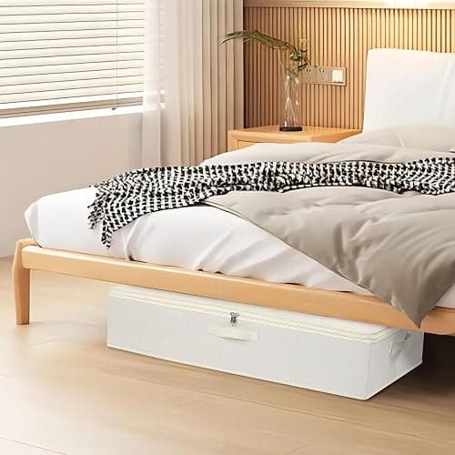 YheenLf Under Bed Storage Containers, Storage Bins With Lids, Clothes Organizers for Blanket, Pillows, Shoes, Beige, 2 Pack, 23.6 x 11.8 x 5.9 Inch thumbnail 2