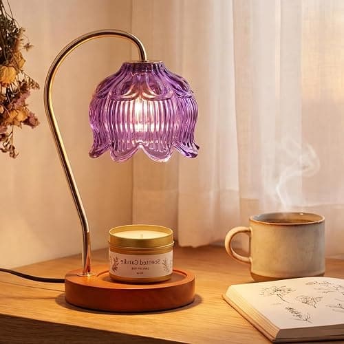 Flower Candle Warmer Lamp with Timer & Dimmer, Adjustable Height Candle Warmer, Christmas Birthday Gifts for Women Mom, House Warming New Home Decor, Wax Warmer for Jar Candles - Full Purper Set thumbnail 8