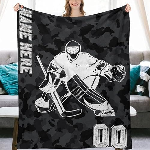 Custom Flannel Blanket Ice Hockey Fans Gift Personalized Sports Throw Blanket for Adults Kid Add Name Number Text Birthday Valentines Christmas 40" x 50", 50" x 60"，60" x 80" thumbnail 2