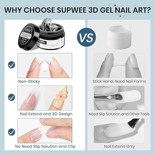 SUPWEE Clear 3d Nail Gel Sculpting Gel, Non-Stick Hand Molding Gel for Nail | Sculpture Gel with 3D Silicone Nail Art Molds Solid Builder Hard Gels for Extend Home DIY Manicure thumbnail 3