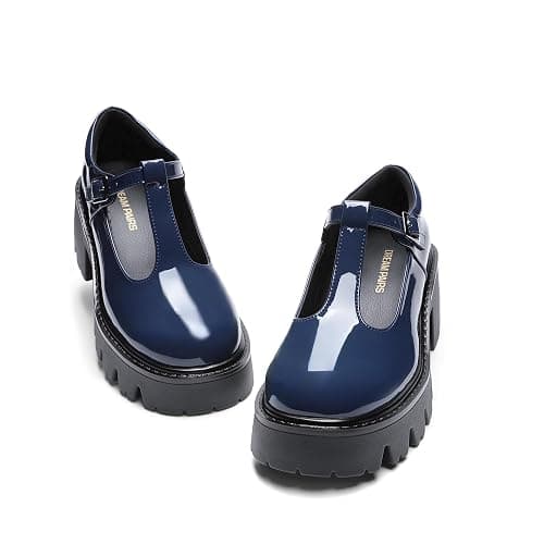 DREAM PAIRS Women's T-Strap Mary Jane Pumps Shoes | Round Toe Comfortable Low Platform Chunky Block Dress Heels Lug Sole Y2K Pumps Shoes for Work Wedding Party Graduate thumbnail 6