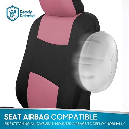 BDK PolyPro Car Seat Covers Full Set in Pink on Black, Front and Rear Split Bench Seat Covers for Cars, Easy to Install Car Seats Cover Set and Accessories for Auto Trucks Van SUV - Pink thumbnail 11