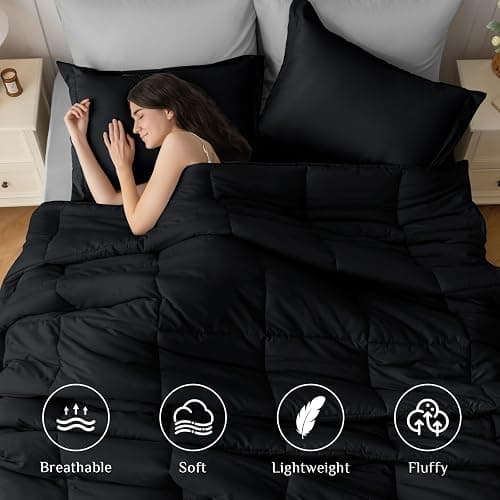 JOLLYVOGUE Full Comforter Set, Ultra-Soft Bed in a Bag Full Size 7 Pieces, Oeko-TEX Certified Bedding Set with Down Alternative Comforter, Sheets, Pillowcases & Shams, Black & Light Grey thumbnail 2