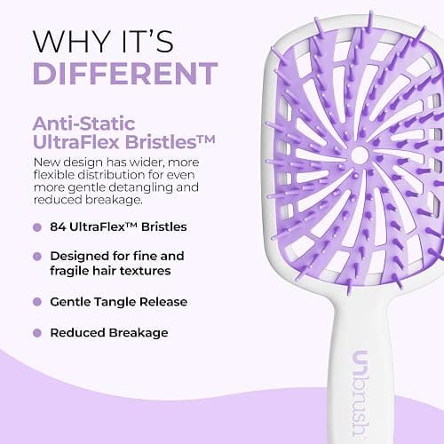 FHI Heat UNbrush Plus — Curly Hair Brush for Gentle & Effective Detangling on Wet or Dry Fragile Hair Types — Detangler Brush w/ 84 UltraFlex Bristles, Ultra-light, Vented, Anti Static Hairbrush thumbnail 3