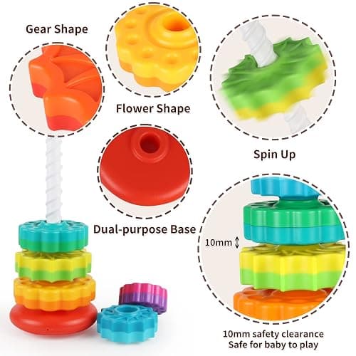 JUXUE Baby Spinning Stacking Toys for Toddlers 1-3, Rainbow Ring Stacker Montessori Toys for Babies 6-12 Months, 1 2 3 One Year Old Girl Boy Christmas Birthday Gifts, Autism Sensory Learning Toy thumbnail 6