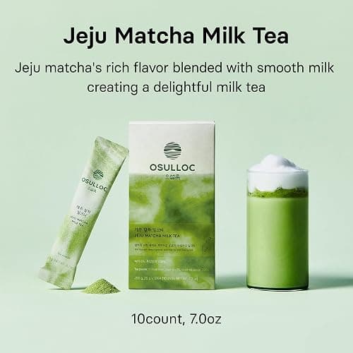 OSULLOC Jeju Matcha Milk Tea (7oz X 10 Packets), Easy on-the-go Stick type Powder Blended tea, Deep flavored matcha & creamy milk thumbnail 3