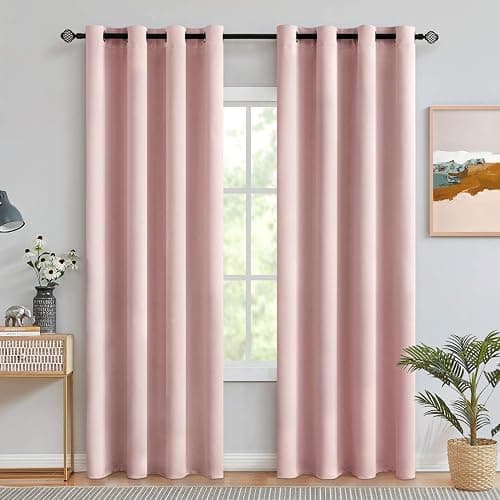 MIULEE Light Pink Room Darkening Curtains Thermal Insulated Drapes Solid Window Treatment Set Grommet Top Light Blocking Blackout Curtain for Living Room/Bedroom 2 Panels 52 x 84 inch Baby Pink - Image 1