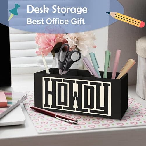 SNNDER Western Office Decor Pen Holder for Desk, Western Gifts for Women Men, Retro Howdy Western Wooden Pen Pencil Holder Organizer for Home Office Desk Accessories thumbnail 4