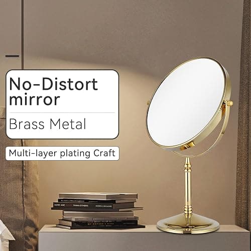 DOWRY Makeup Mirror 10x Magnification Vanity Mirror Tabletop Two-Sided Swivel Gifts for Women Wife Mom Teengirls Gold Finish(10X) thumbnail 6