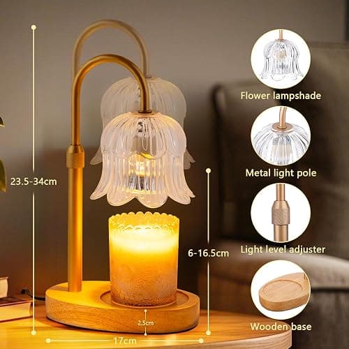 Candle Warmer Lamp Electric Timer - Candles Height Control Dimmable Warmers Scented Lamps No Flame Heat Warm Melt Wax Jar Modern Home Decor Table Lights for Home Living Bedroom thumbnail 2