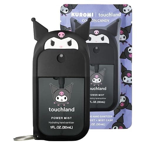 Touchland x Kuromi Hydrating Hand Sanitizer Spray & Case Travel Size | TSA ready Power Mist with skincare benefits. Giftable & collectible set with a bag charm case and Cotton Candy scent. thumbnail 3