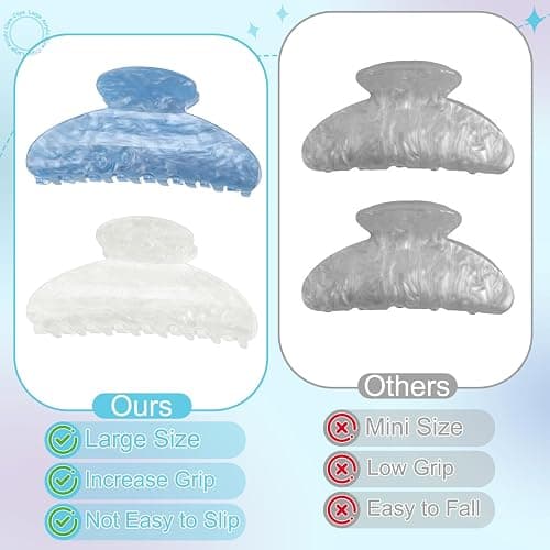 HairChrysm 4.2 Inch Large Acrylic Claw Clips, Cute Pink Blue Hair Clips Strong Hold Hair Claw Barrettes for Thick Thin Hair, 4 Pack Stylish French Hair Accessories for Women Girls thumbnail 4