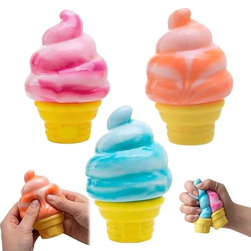 Ice Cream Squishy Toy, Slow Rise Sensory Fidget for Stress Relief, Soft Squeeze Desk Toy for Party Favors, Gifts, and Everyday Play (3-piece Set) - Image 1