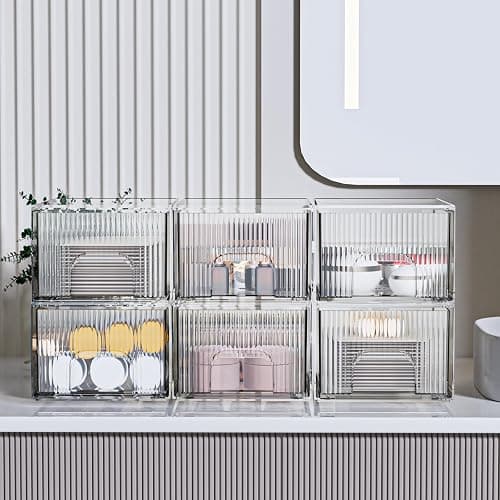 ZHIAI 6 Pack Clear Stackable Storage Drawer, Acrylic Drawer, Cosmetic Organizer, Plastic Organizer for Dresser, Under, Kitchen Cabinet, Pantry, Home Organization and Storage thumbnail 4