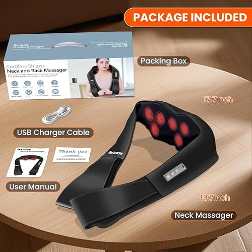 AMZPONY® Cordless Neck Massager for Pain Relief Deep Tissue, Rechargeable Shiatsu Neck and Back Massager with Heat Kneading Shoulder Massage for Body Muscle Pain Relief,Gifts for Dad Mom Friends thumbnail 8