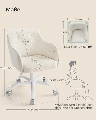 SONGMICS Homeoffice Stuhl, Drehstuhl, Schreibtischstuhl, höhenverstellbar, bis 110 kg belastbar, atmungsaktiver Sherpa-Stoff und PU, für Arbeitszimmer, Schlafzimmer, cappuccinobeige OBG019W01 thumbnail 3