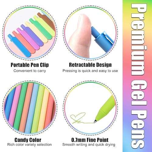 Drawdart Gel Pens 12 Colors Retractable Quick Dry Ink Pens Fine Point 0.7mm, Smoooth Writing Pens Multicolor for Journaling, Drawing, Doodling, and Note Taking, Multicolor, 12-Count thumbnail 4